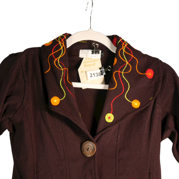 Royal Collection Cardigan Women Small Brown Embroidered Sweater Jacket NWOT - Picture 4 of 7